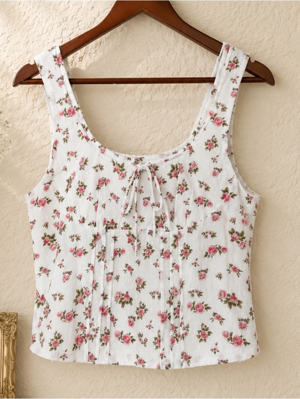 Romantic Floral Swiss Dot Tank Coquette Cottagecore Top M
